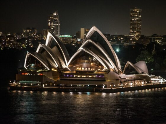 Lighted Sydney Opera House during Night Time