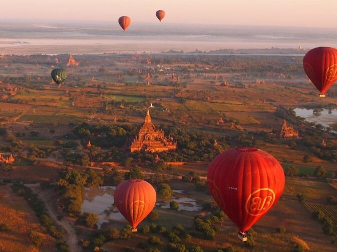 Balloons Over Bagan At Sunrise Myanmar 2013