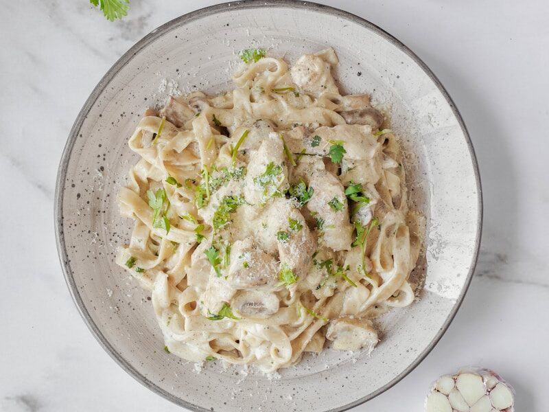pasta dish on white ceramic bowl