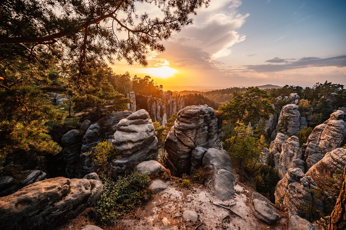 Západ slunce Prachovské skály příroda Český ráj